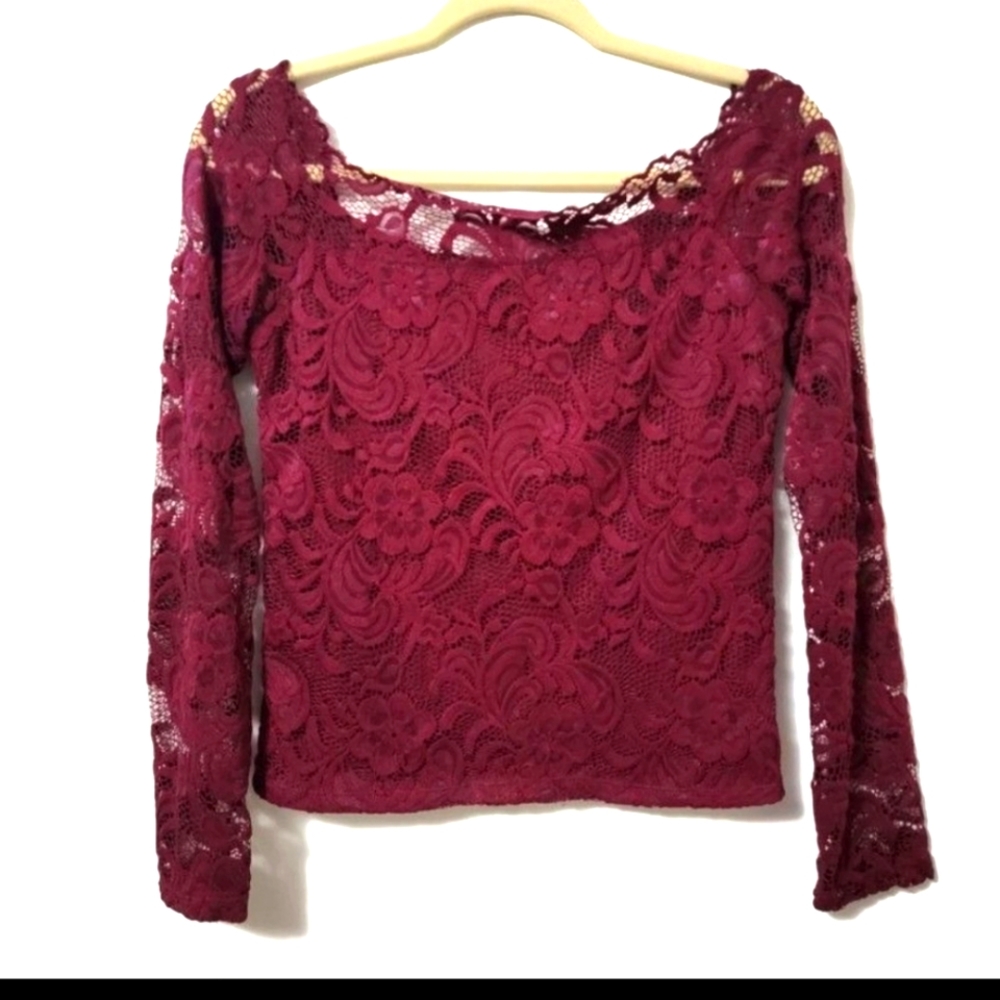 Sheer Burgundy Ambiance Long Sleeve Top